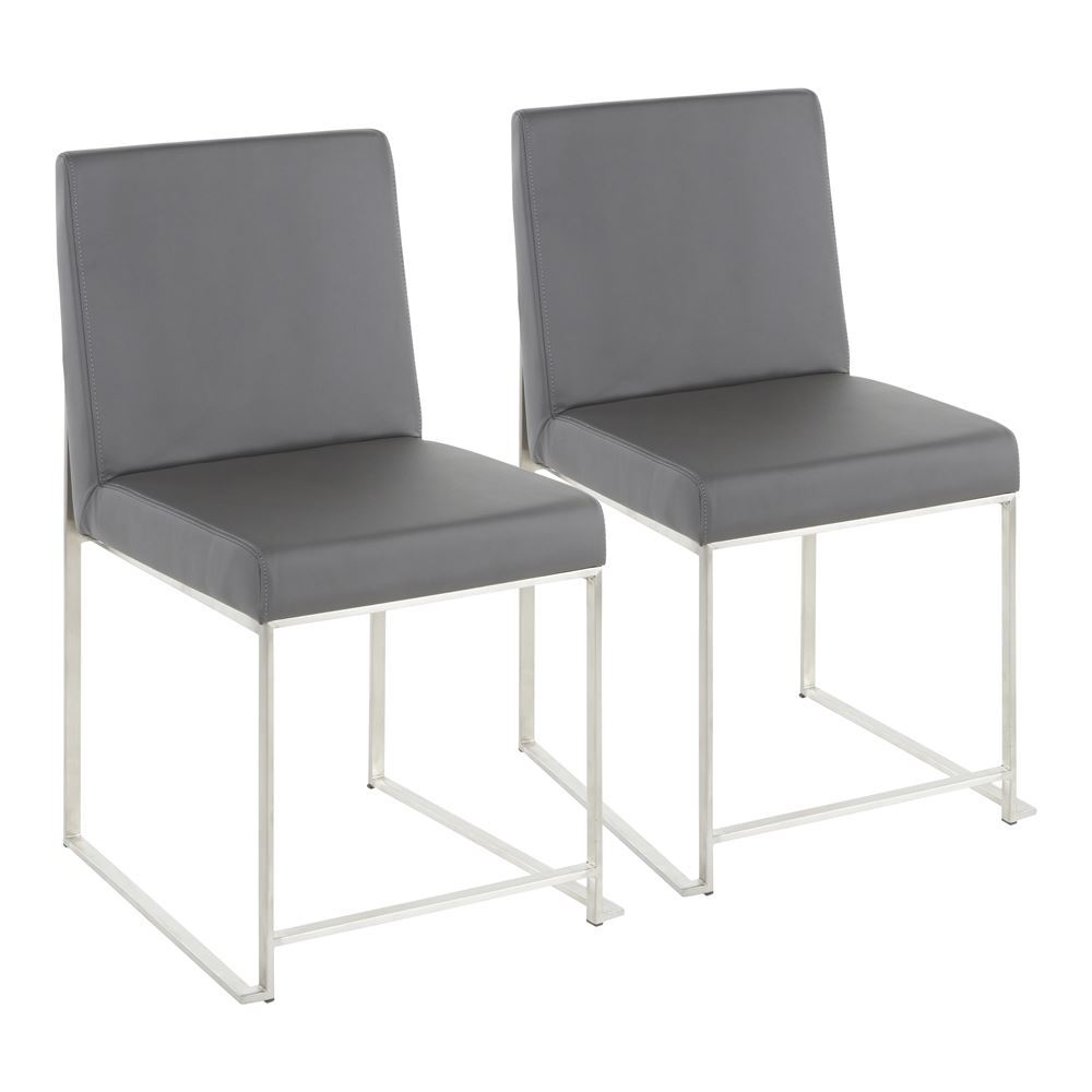 White Faux Leather Tufted Dining Side Chairs, Stainless Steel Legs - Set of 2