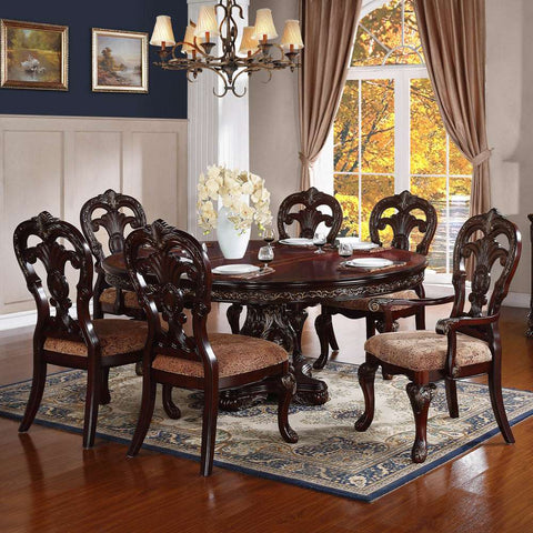 Homelegance Deryn Park 7 Piece Oval Pedestal Dining Room Set in Cherry