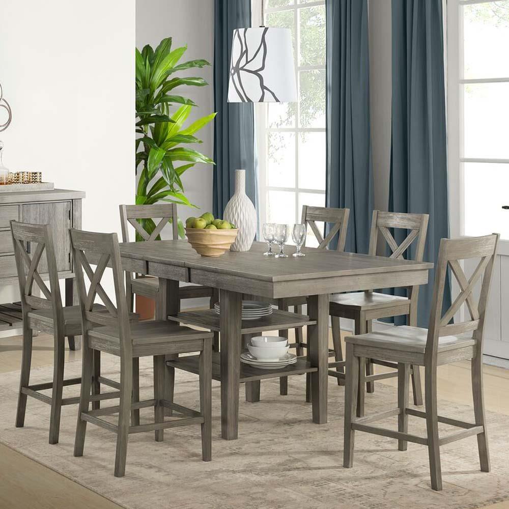 A-America Huron 7 Piece Gather Height Table Set in Distressed Grey ...