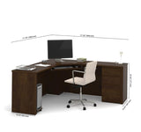 Bestar Prestige Plus Corner Desk w/One Pedestal in Chocolate