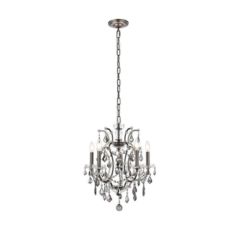 Elegant Lighting Elena 5 light Polished Nickel Pendant Silver Shade (Grey) Royal Cut crystal