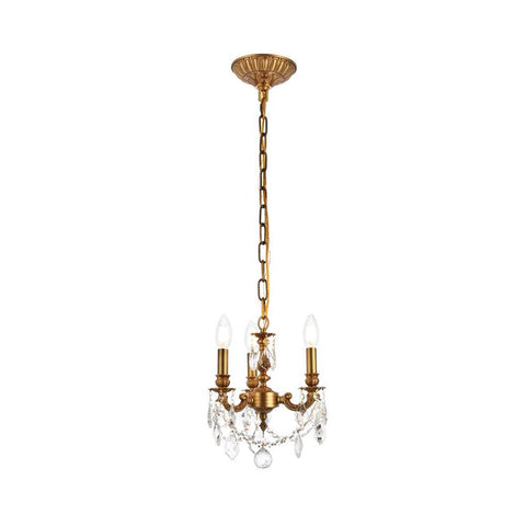 Elegant Lighting Lillie 3 light French Gold Pendant Clear Royal Cut Crystal