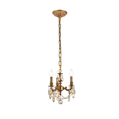 Elegant Lighting Lillie 3 light French Gold Pendant Golden Teak (Smoky) Royal Cut Crystal