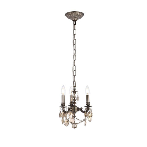 Elegant Lighting Lillie 3 light Pewter Pendant Golden Teak (Smoky) Royal Cut Crystal