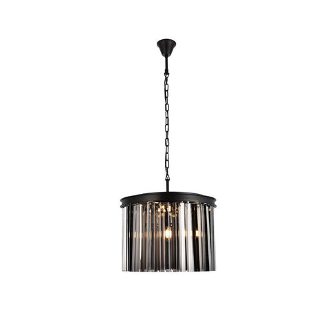 Elegant Lighting Sydney 6 light Matte Black Pendant Silver Shade (Grey) Royal Cut Crystal