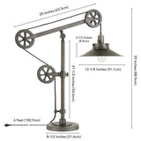 Hudson & Canal Descartes Aged Steel Wide Brim Table Lamp with Pulley System