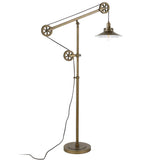 Hudson & Canal Descartes Brushed Brass Wide Brim Floor Lamp with Pulley System