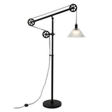 Hudson & Canal Descartes Floor Lamp in Blackened Bronze Finish with Pulley System and Ribbed Glass Shade