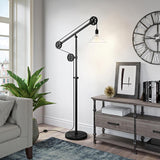 Hudson & Canal Descartes Floor Lamp in Blackened Bronze Finish with Pulley System and Ribbed Glass Shade