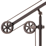 Hudson & Canal Descartes Floor Lamp in Blackened Bronze Finish with Pulley System and Ribbed Glass Shade