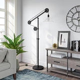 Hudson & Canal Descartes Floor Lamp in Blackened Bronze Finish with Pulley System and Ribbed Glass Shade