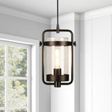 Hudson & Canal Orion Industrial Metal and Glass Pendant in Blackened Bronze