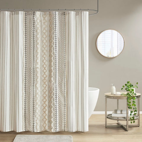 INK+IVY Imani Cotton Printed Shower Curtain with Chenille - 72x72"