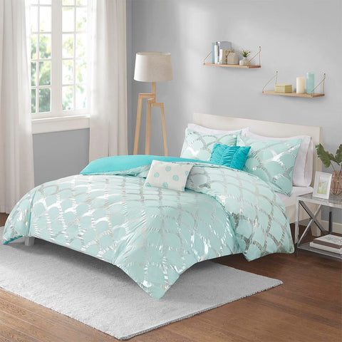 Intelligent Design Lorna Metallic Printed Duvet Cover Set Full/Queen