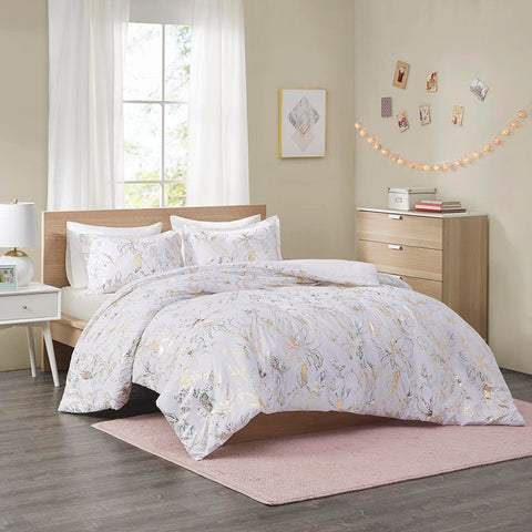 Intelligent Design Magnolia Metallic Printed Floral Duvet Cover Set Twin/Twin XL