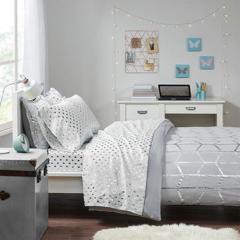 Intelligent Design Metallic Dot Printed Sheet Set Queen