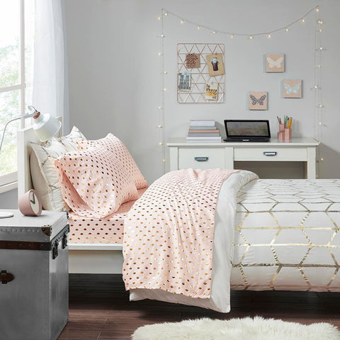 Intelligent Design Metallic Dot Printed Sheet Set Twin XL