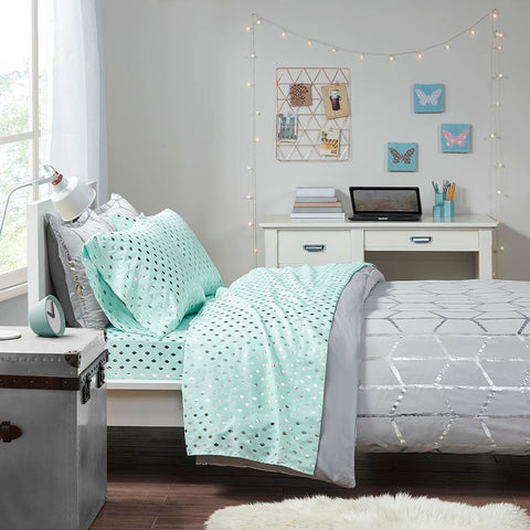 Intelligent Design Metallic Dot Printed Sheet Set Twin XL