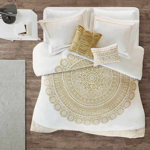 Intelligent Design Nomad Metallic Medallion Printed Duvet Cover Set Twin/Twin XL