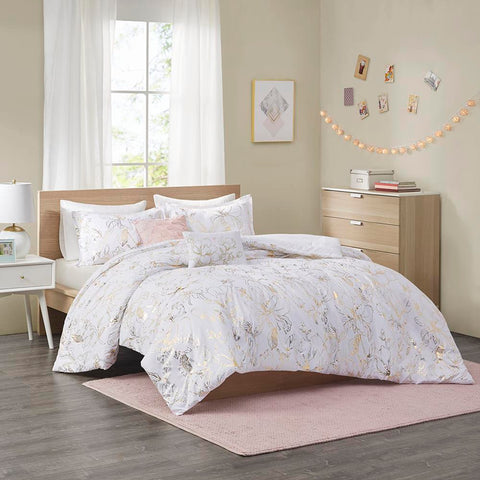 Intelligent Design Magnolia Metallic Printed Floral Comforter Set King/Cal King