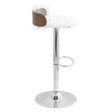 Lumisource Arc Contemporary Adjustable Barstool in Walnut Wood, Clear Acrylic, and White Faux Leather