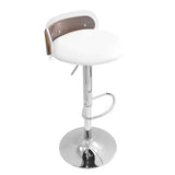 Lumisource Arc Contemporary Adjustable Barstool in Walnut Wood, Clear Acrylic, and White Faux Leather