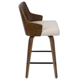 Lumisource Ariana 26" Mid-Century Modern Counter Stool in Walnut and Beige Fabric