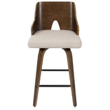 Lumisource Ariana 26" Mid-Century Modern Counter Stool in Walnut and Beige Fabric