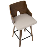 Lumisource Ariana 26" Mid-Century Modern Counter Stool in Walnut and Beige Fabric