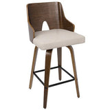 Lumisource Ariana 26" Mid-Century Modern Counter Stool in Walnut and Beige Fabric