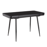 Lumisource Boom Mid-Century Modern Desk in Black Metal with a Black Wood and Black Tempered Glass Top