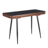 Lumisource Boom Mid-Century Modern Desk in Black Metal with a Walnut Wood Top and Black Tempered Glass