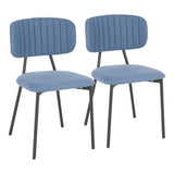 Lumisource Bouton Contemporary Chair in Black Metal and Blue Fabric - Set of 2