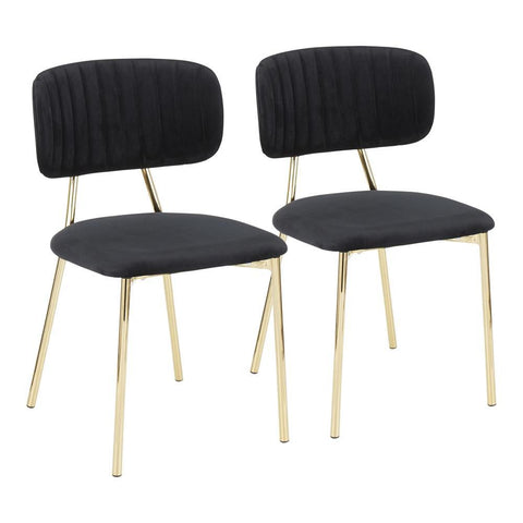 Lumisource Bouton Contemporary/Glam Chair in Gold Metal and Black Velvet - Set of 2