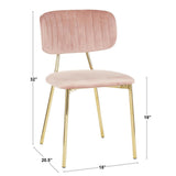 Lumisource Bouton Contemporary/Glam Chair in Gold Metal and Blush Pink Velvet - Set of 2