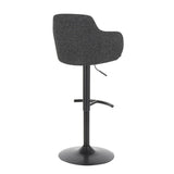 Lumisource Boyne Industrial Upholstered Bar Stool in Black Metal and Dark Grey Fabric