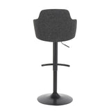 Lumisource Boyne Industrial Upholstered Bar Stool in Black Metal and Dark Grey Fabric