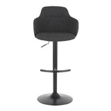 Lumisource Boyne Industrial Upholstered Bar Stool in Black Metal and Dark Grey Fabric