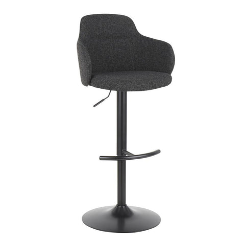 Lumisource Boyne Industrial Upholstered Bar Stool in Black Metal and Dark Grey Fabric