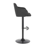 Lumisource Boyne Industrial Upholstered Bar Stool in Black Metal and Dark Grey Fabric