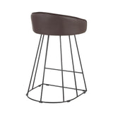 Lumisource Canary Contemporary Counter Stool in Black Metal & Brown Faux Leather - Set of 2