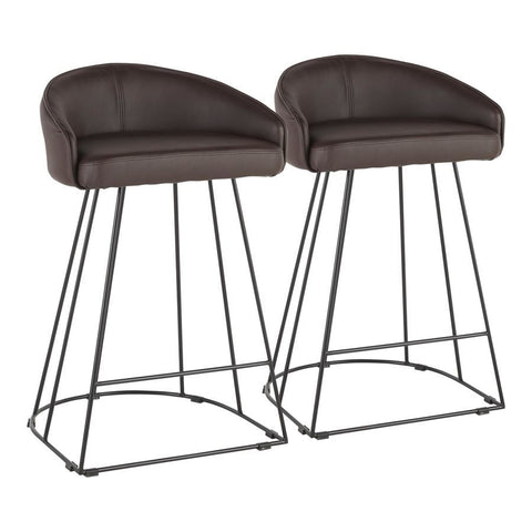 Lumisource Canary Contemporary Counter Stool in Black Metal & Brown Faux Leather - Set of 2