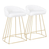 Lumisource Canary Contemporary Counter Stool in Gold with White Velvet Fabric - Set of 2