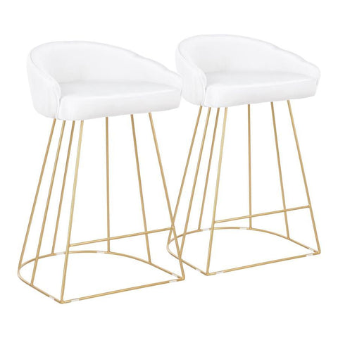 Lumisource Canary Contemporary Counter Stool in Gold with White Velvet Fabric - Set of 2