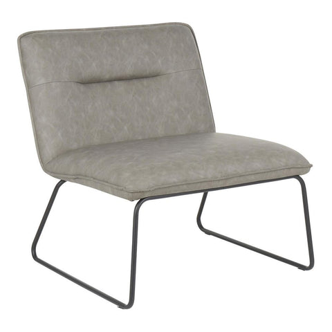 Lumisource Casper Industrial Accent Chair in Black Metal and Grey Faux Leather