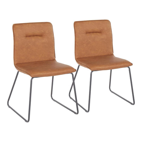 Lumisource Casper Industrial Chair in Black Metal and Camel Faux Leather Fabric - Set of 2