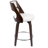 Lumisource Cecina Mid-Century Modern Counter Stool with Swivel in Cherry And White Faux Leather