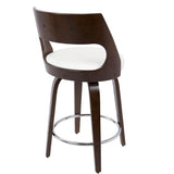 Lumisource Cecina Mid-Century Modern Counter Stool with Swivel in Cherry And White Faux Leather