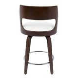 Lumisource Cecina Mid-Century Modern Counter Stool with Swivel in Cherry And White Faux Leather