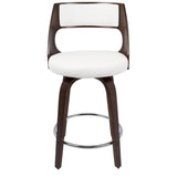 Lumisource Cecina Mid-Century Modern Counter Stool with Swivel in Cherry And White Faux Leather